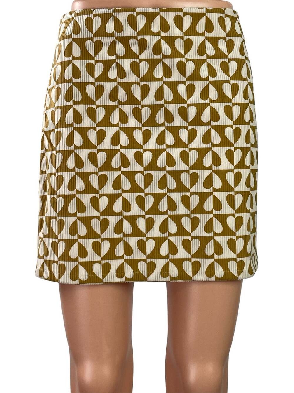 NEW Elodie Tan Beige Geometric High Waisted Ribbed Knit Mini Pencil Skirt Size S